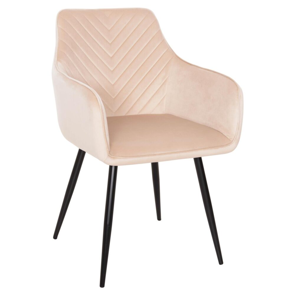 Πολυθρόνα Latrell εκρού βελούδο και μαύρα μεταλλικά πόδια 57x56x84Υεκ.