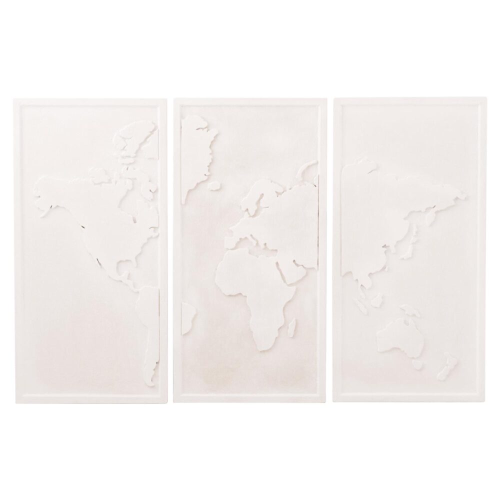 ΠΙΝΑΚΑΣ 3-ΠΤΥΧΟΣ WORLD MAP SANTORINI  MDF ΣΕ ΥΠΟΛΕΥΚΟ ΧΡΩΜΑ 180x4(πάχος)x120Υεκ.