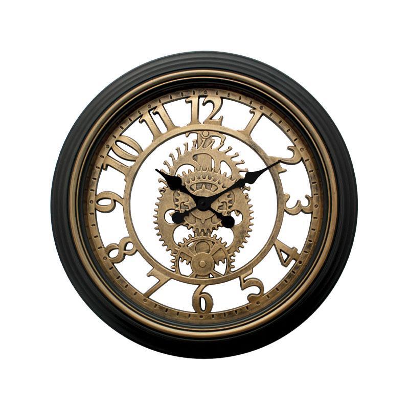 Ρολοϊ τοίχου FL610 Fylliana Στρόγγυλο Μαύρο -Χρυσό χρώμα 50x50x6εκ