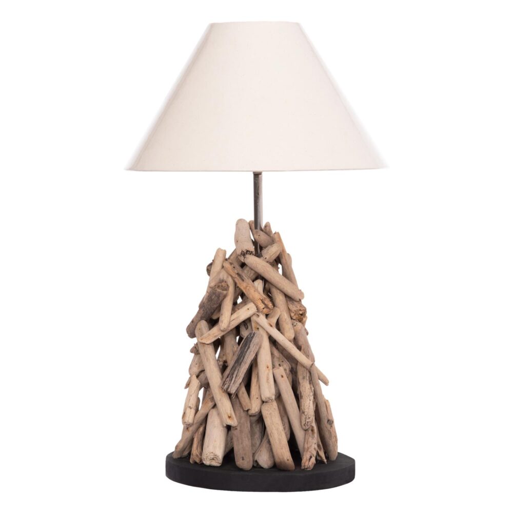 Επιτραπέζιο φωτιστικό Twiggy driftwood & λευκό καπέλο Φ25x55Υ εκ.