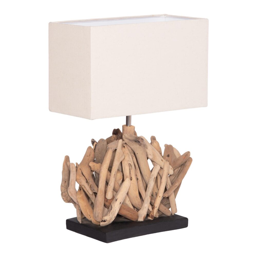 Επιτραπέζιο ορθογώνιο φωτιστικό Twiggy driftwood & λευκό καπέλο 35x14x50Υ εκ.