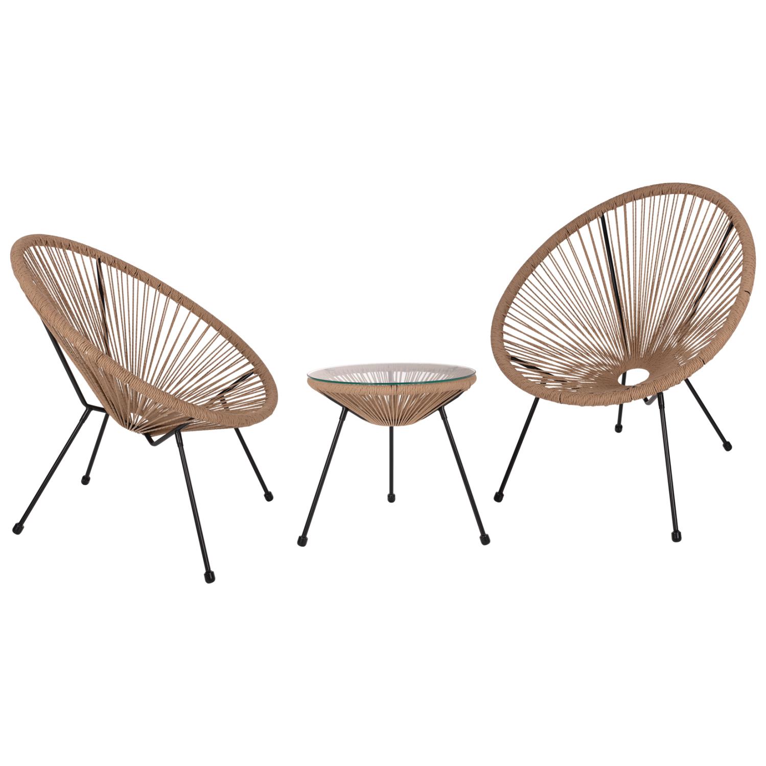 Σετ Κήπου Σαλόνι ACAPULCO 3 τεμ με Twisted Wicker Μπέζ - Μέταλλο Μαύρο