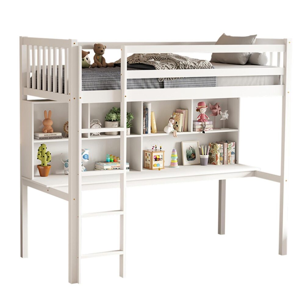 Κουκέτα Παιδική LIBRO C708.03 με Γραφείο και Βιβλιοθήκη Ξύλο Πεύκου Λευκό 90x190 εκ.