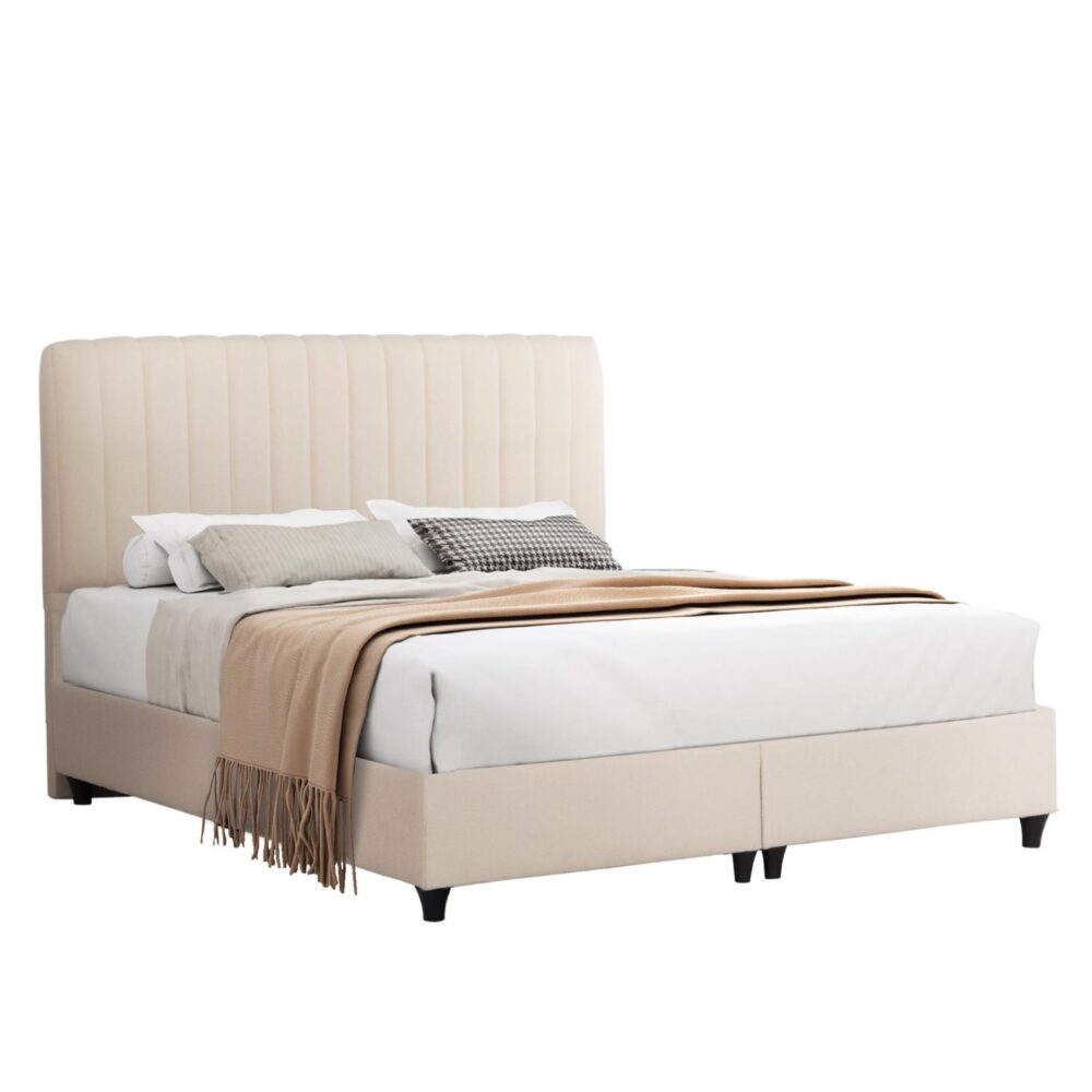 Επενδυμένο Κρεβάτι LUTHER Διπλό Ύφασμα Μπέζ 160x200 εκ.