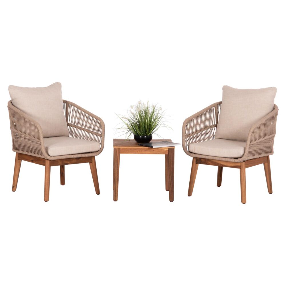 Σετ κήπου Σαλόνι RUTH C6229 3τμχ. Ξύλο Ακακίας - Σχοινί - Μέταλλο - Μαξιλάρια Μπέζ