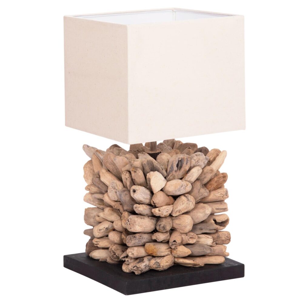 Επιτραπέζιο Φωτιστικό TWIGGY C4425 Σχήμα Κύβου Driftwood & Λευκό Καπέλο 24x24x46Υ εκ.