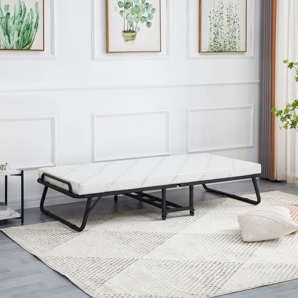 Ράντζο - Κρεβάτι NETTI C691.01 Μονό με Στρώμα Μεταλλικό Μαύρο Μάτ 190x76x30Υ εκ.