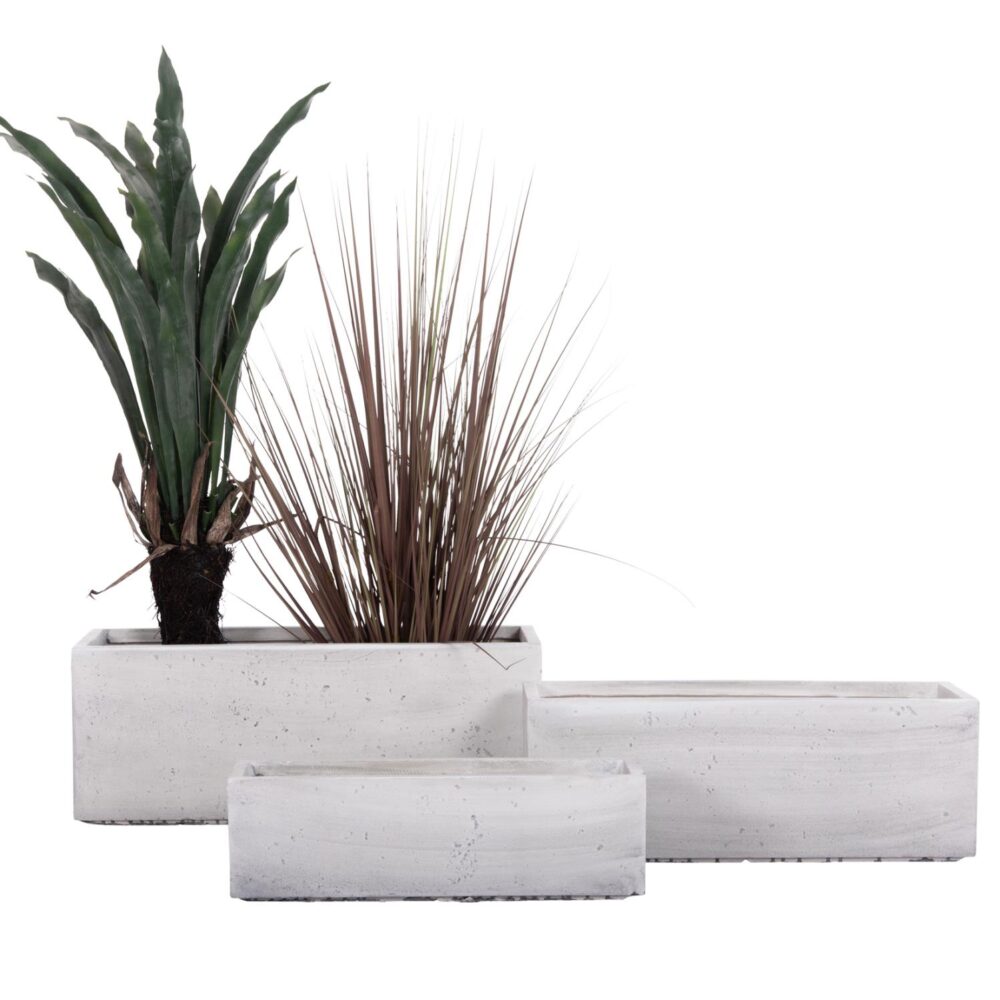 Σετ 3 τεμ. Γλάστρες Ορθογώνιες GARDENER C4723 Fiberclay - Γκρί Cement 81x30,5x30,5Υ εκ.
