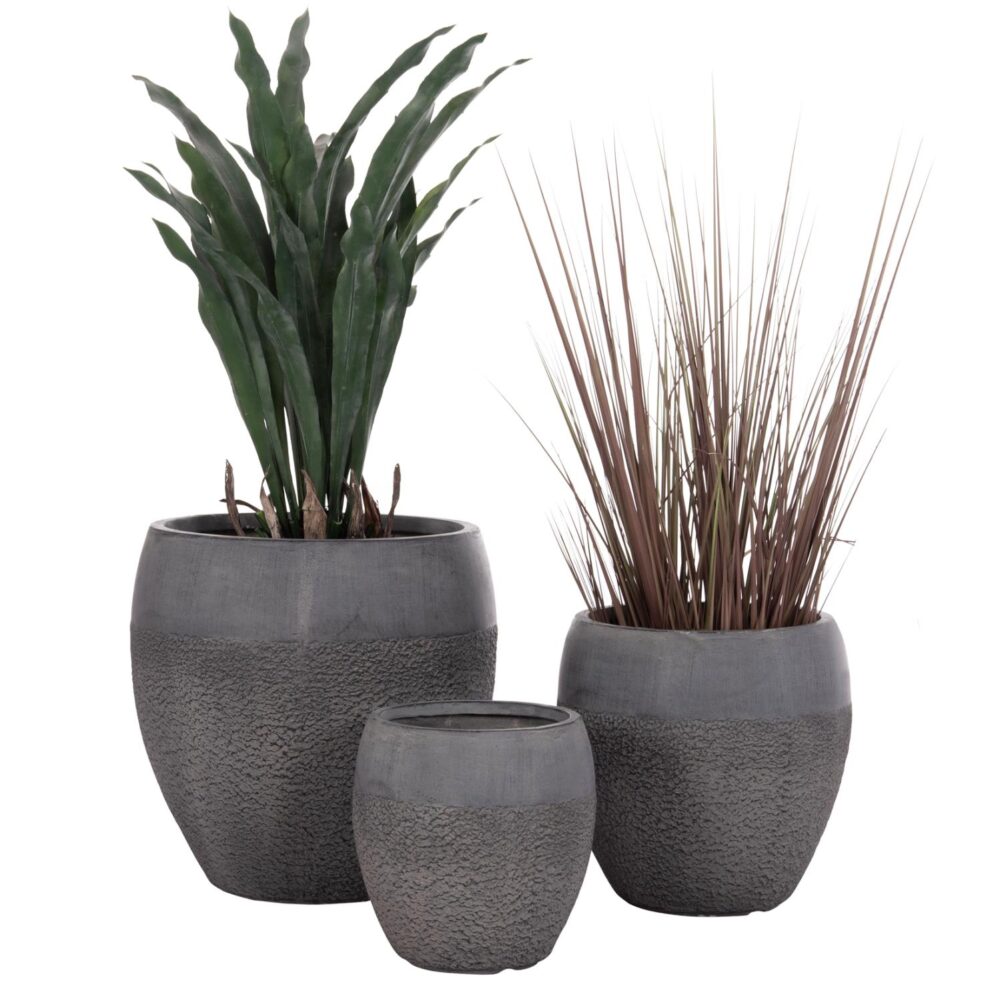 Σετ 3 τεμ. Γλάστρες GARDENER C4725 Fiberclay - Χρώμα Dark Cement Φ55x54Υ εκ.