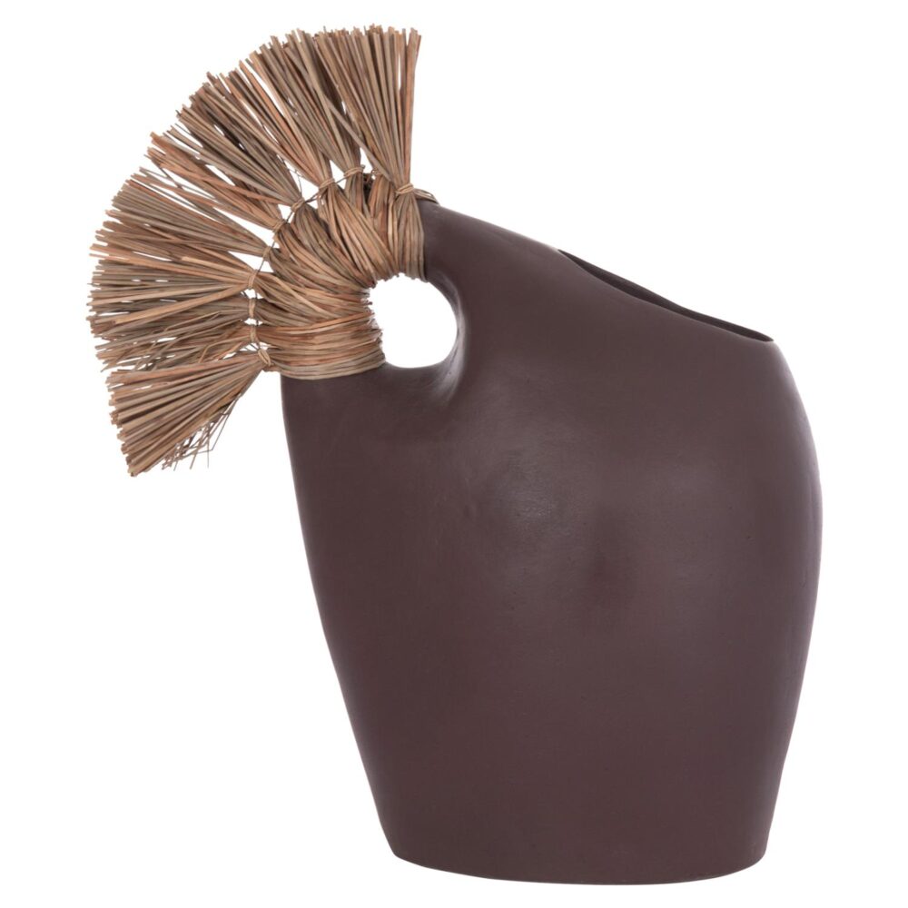Επιτραπέζιο Διακοσμητικό Βάζο ALICA2 C4671.07 Τερακότα Σοκολατί χρώμα & Grass 44x18x50Υεκ.