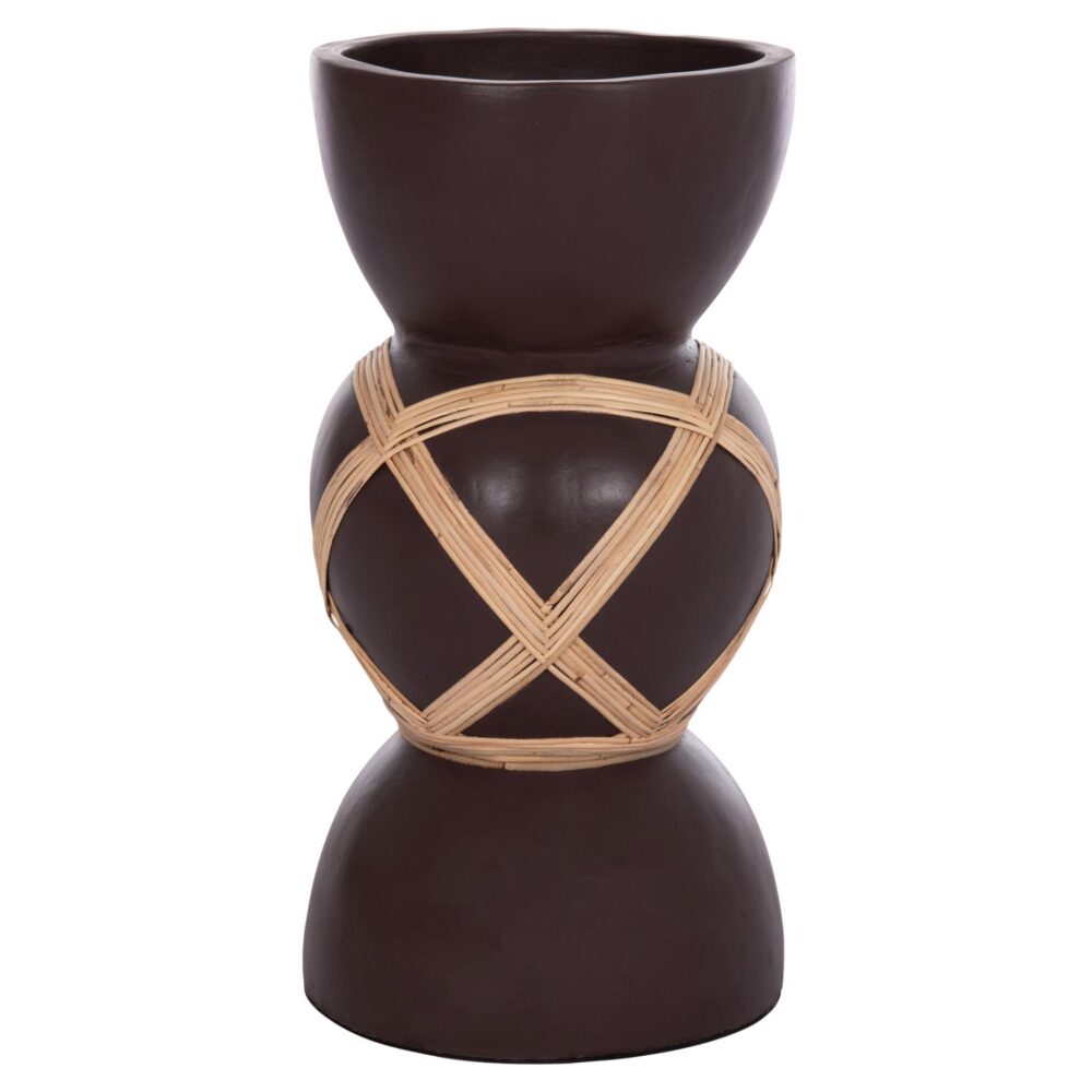 Διακοσμητικό Βάζο Δαπέδου MAYNARD C4672.07L Fiber Cement Σοκολατί χρώμα - Rattan Φ32x62.5Υεκ.