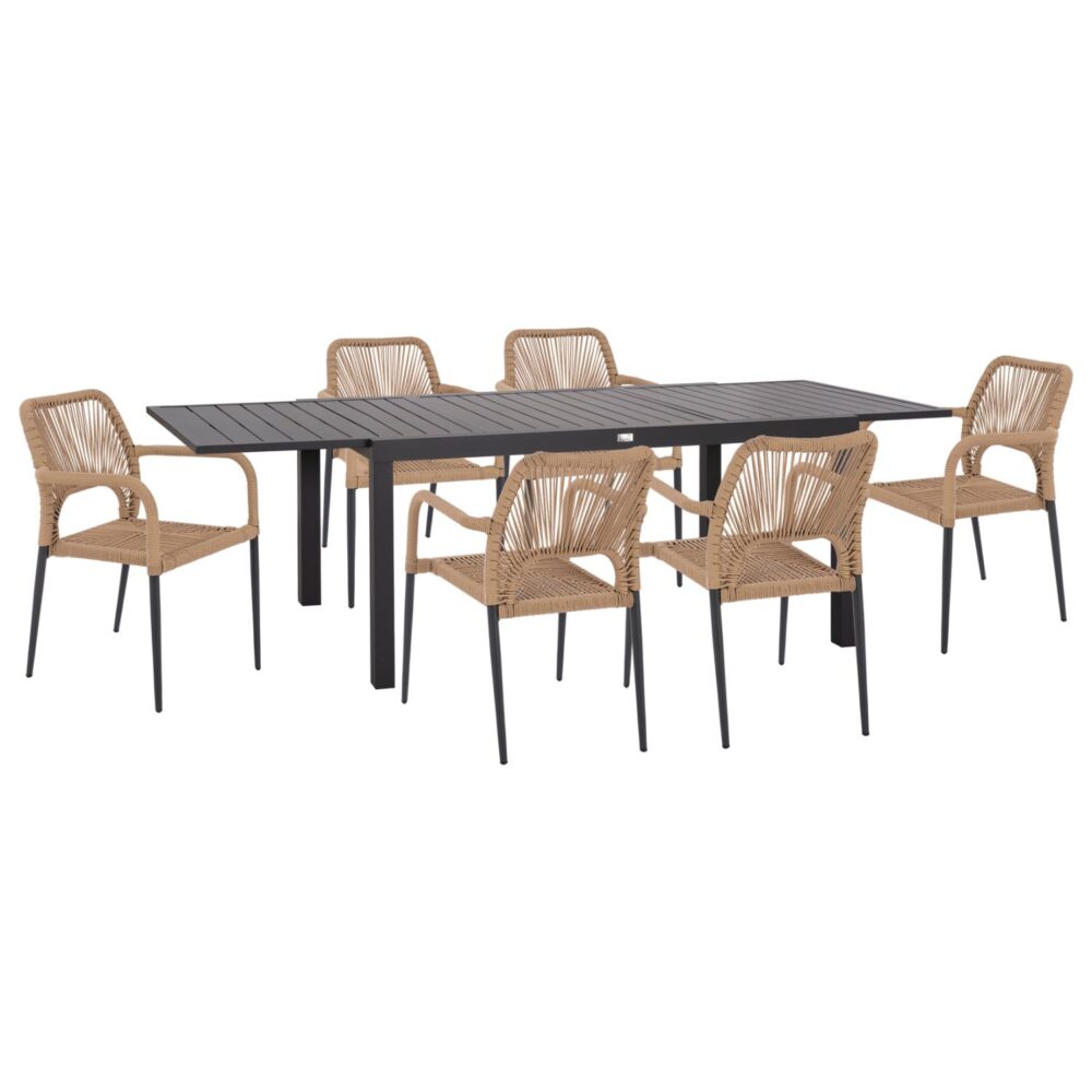 Σετ Κήπου Τραπεζαρία KRUM C21150 7 τεμ. Σκούρο Γκρί Αλουμίνιο - P.E. Twisted Rattan