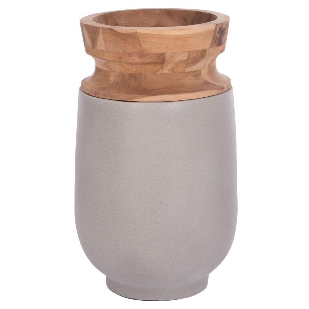 Διακοσμητικό Βάζο Δαπέδου LINTER C4662.03S Fiber Cement Γκρί - Ξύλο Teak Φ34x60Υεκ.