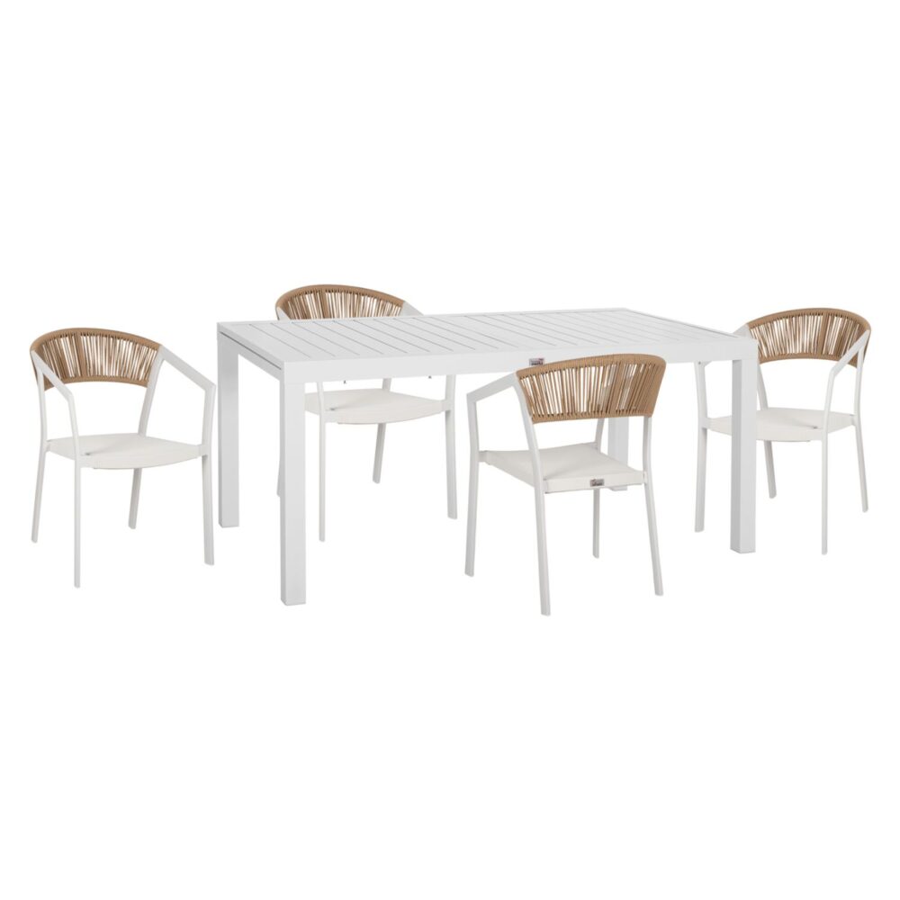 Σετ κήπου Τραπεζαρίας KRUM C21162 5 τεμ. Αλουμίνιο - P.E. Rattan - Textilene σε Λευκό