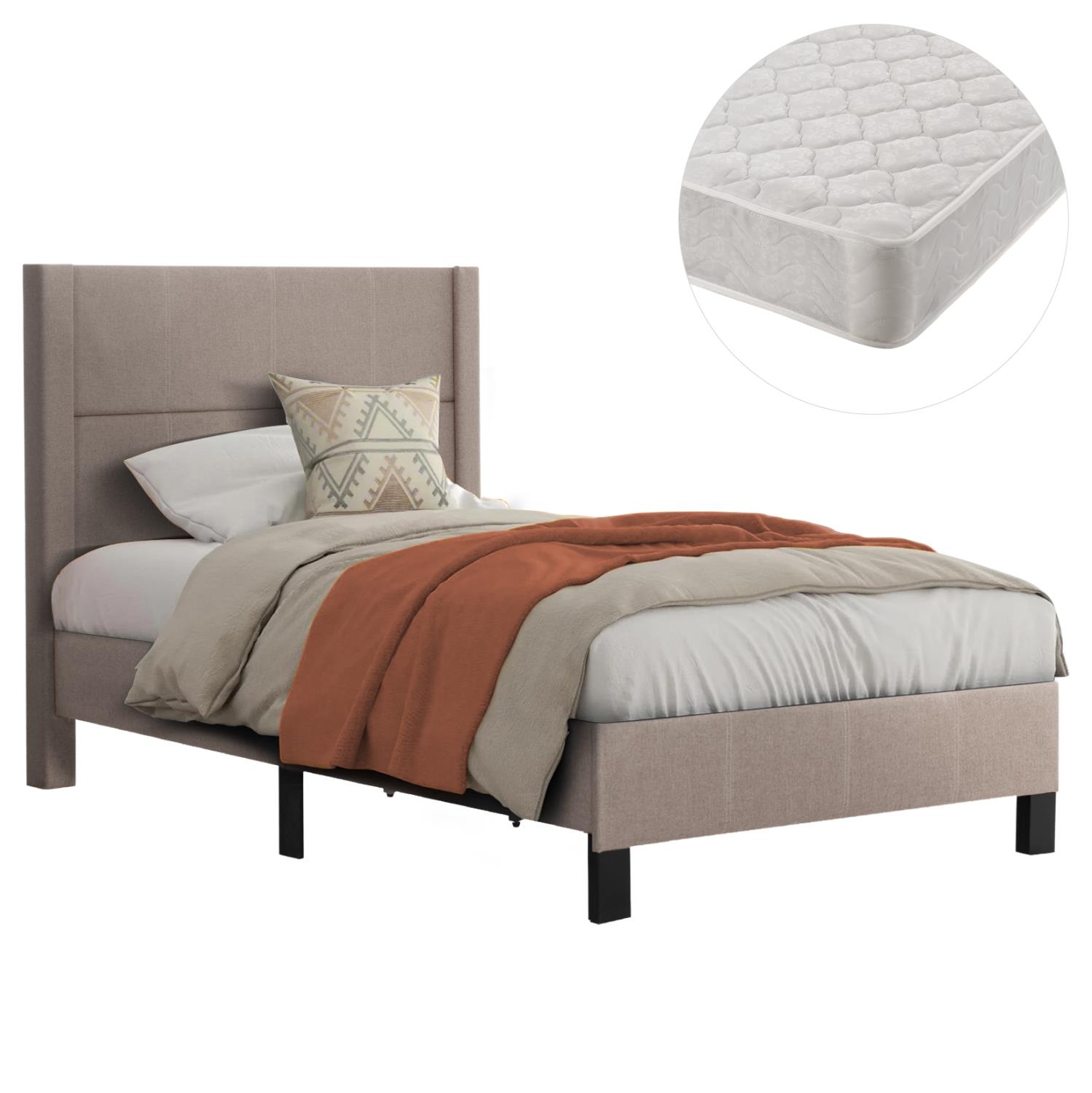 Κρεβάτι υφασμάτινο με Στρώμα TRILLOP Ημίδιπλο Ύφασμα Μπέζ 120x200εκ. Κρεβάτι υφασμάτινο με Στρώμα TRILLOP Ημίδιπλο Ύφασμα Μπέζ 120x200εκ.