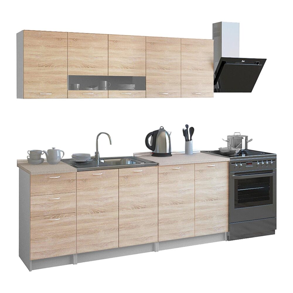 Έτοιμη Σύνθεση κουζίνας BENTLEE C2443 Μελαμίνη Sonama με Πάγκο Λευκό 200x46-29,2εκ.