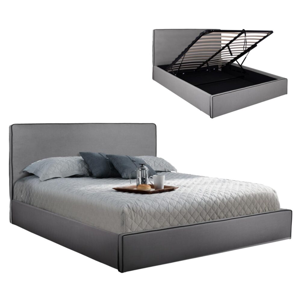Επενδυμένο Κρεβάτι ALLIE Διπλό με Αποθηκευτικό χώρο Γκρί 160x200 εκ.