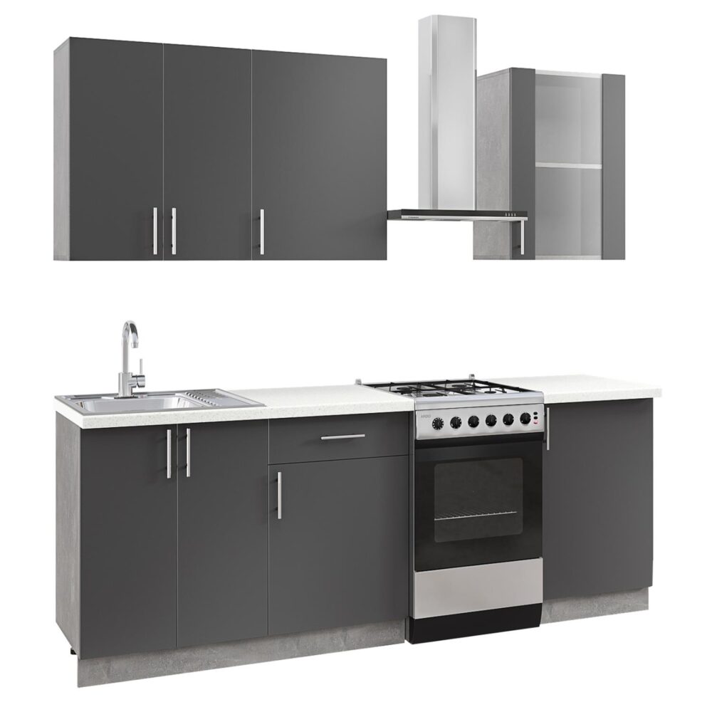 Έτοιμη Σύνθεση κουζίνας C2468.01 Μελαμίνη Γκρί Ανθρακί με Πάγκο HPL Λευκό 160x47x200Υεκ.