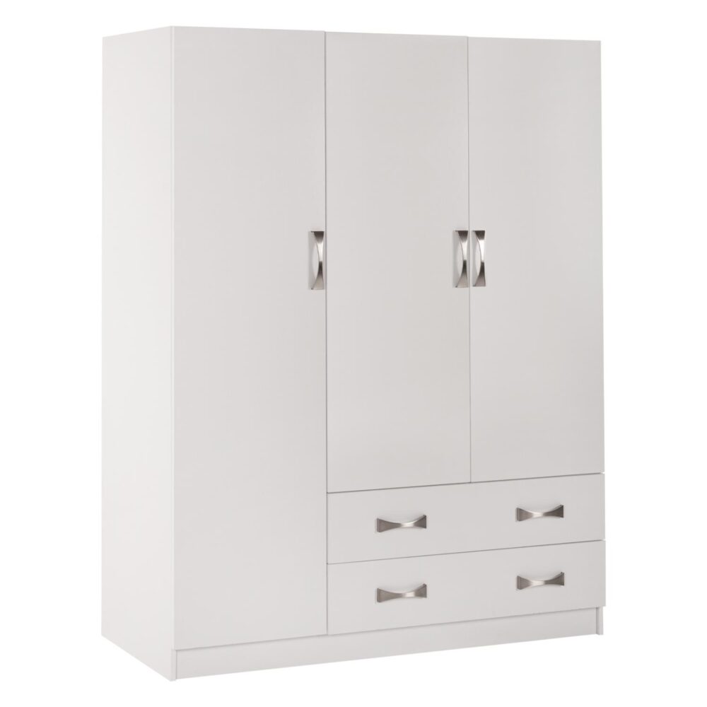 Ντουλάπα CARLY Τρίφυλλη με 2 Συρτάρια Λευκή 150x55x180Υεκ.