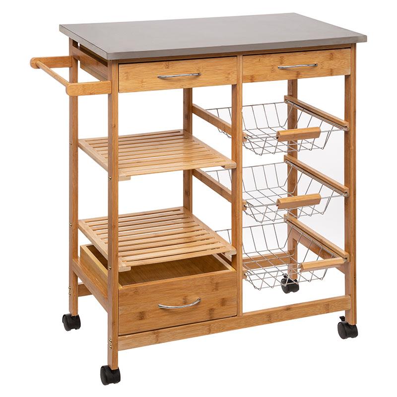 Τρόλεϊ-ραφιέρα 7όροφη Esla bamboo φυσικό-λευκό 73,5x37x86εκ Τρόλεϊ-ραφιέρα 7όροφη Esla bamboo φυσικό-λευκό 73,5x37x86εκ