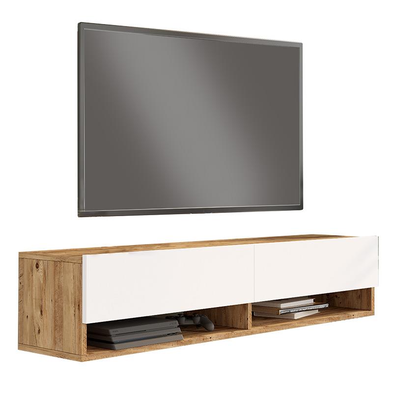 Έπιπλο τηλεόρασης επιτοίχιο Roscoe λευκό-sonoma 140x31.6x29.6εκ Έπιπλο τηλεόρασης επιτοίχιο Roscoe λευκό-sonoma 140x31.6x29.6εκ