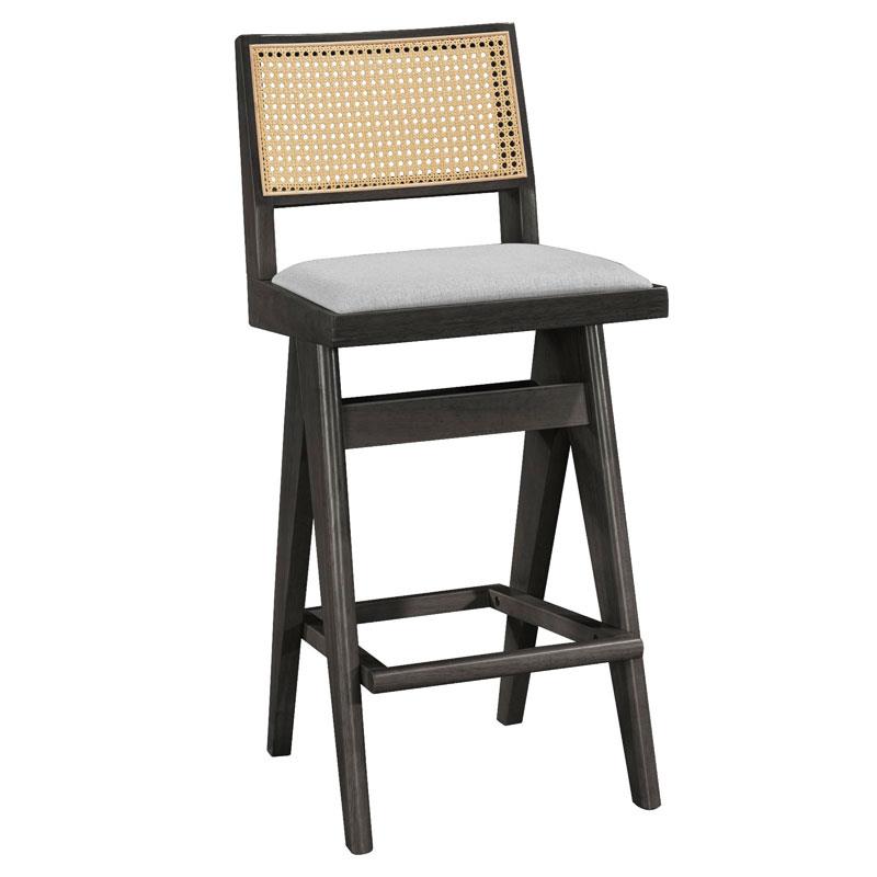 Σκαμπό bar Winslow ξύλο rubberwood μαύρο-pvc rattan φυσικό-ύφασμα γκρι 44.5x46x98εκ Σκαμπό bar Winslow ξύλο rubberwood μαύρο-pvc rattan φυσικό-ύφασμα γκρι 44.5x46x98εκ