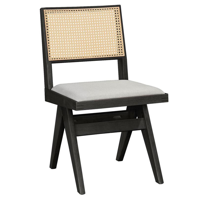 Καρέκλα Winslow ξύλο rubberwood μαύρο-pvc rattan φυσικό-ύφασμα γκρι Καρέκλα Winslow ξύλο rubberwood μαύρο-pvc rattan φυσικό-ύφασμα γκρι