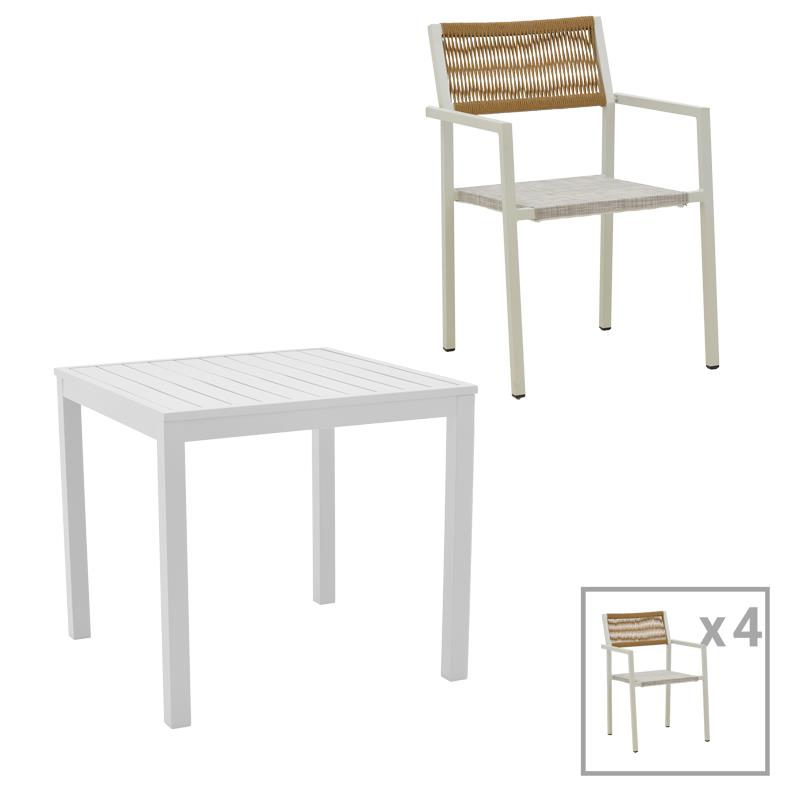 Τραπεζαρία Savor-Kliton σετ 5τεμ λευκό αλουμίνιο και rattan σε φυσικό χρώμα 80x80x74εκ Τραπεζαρία Savor-Kliton σετ 5τεμ λευκό αλουμίνιο και rattan σε φυσικό χρώμα 80x80x74εκ