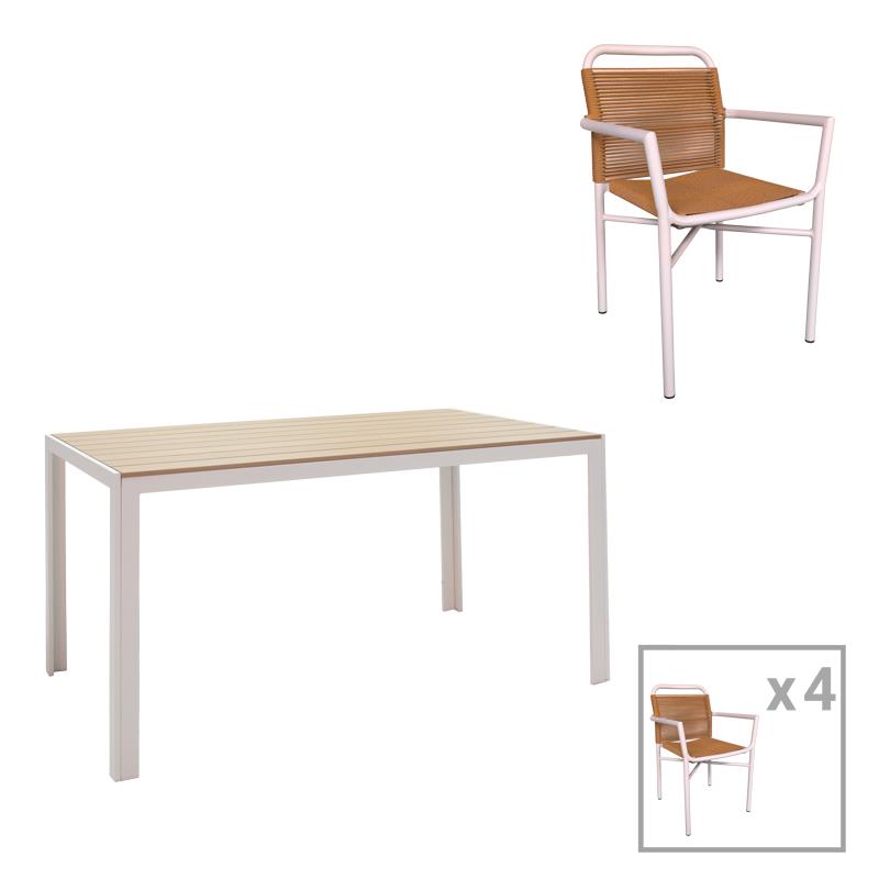 Τραπεζαρία Nares-Clutch A σετ 5τεμ λευκό αλουμίνιο και plywood σε φυσική απόχρωση 140x80x72.5εκ Τραπεζαρία Nares-Clutch A σετ 5τεμ λευκό αλουμίνιο και plywood σε φυσική απόχρωση 140x80x72.5εκ