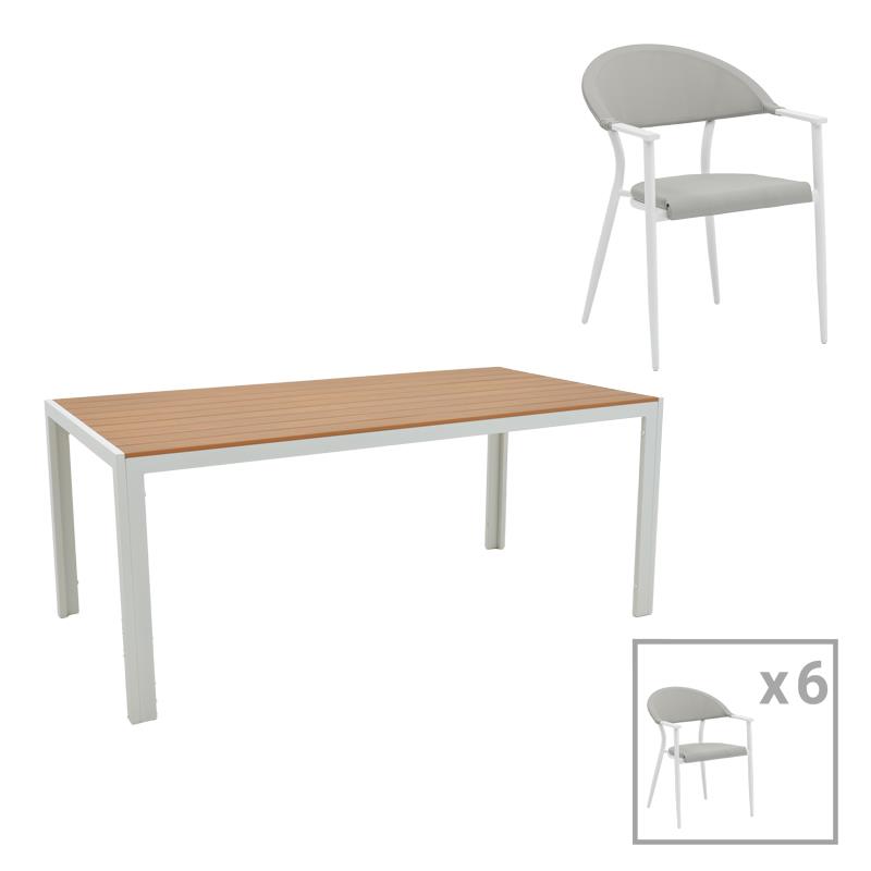 Τραπεζαρία Nares-Pino B σετ 7τεμ λευκό αλουμίνιο και plywood σε φυσική απόχρωση 180x90x72.5εκ Τραπεζαρία Nares-Pino B σετ 7τεμ λευκό αλουμίνιο και plywood σε φυσική απόχρωση 180x90x72.5εκ