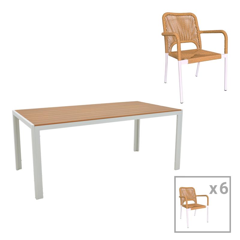 Τραπεζαρία Nares-Norture B σετ 7τεμ λευκό αλουμίνιο και plywood σε φυσική απόχρωση 180x90x72.5εκ Τραπεζαρία Nares-Norture B σετ 7τεμ λευκό αλουμίνιο και plywood σε φυσική απόχρωση 180x90x72.5εκ
