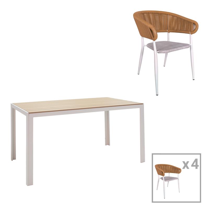 Τραπεζαρία Nares-Raven A σετ 5τεμ λευκό αλουμίνιο και plywood σε φυσική απόχρωση 140x80x72.5εκ Τραπεζαρία Nares-Raven A σετ 5τεμ λευκό αλουμίνιο και plywood σε φυσική απόχρωση 140x80x72.5εκ