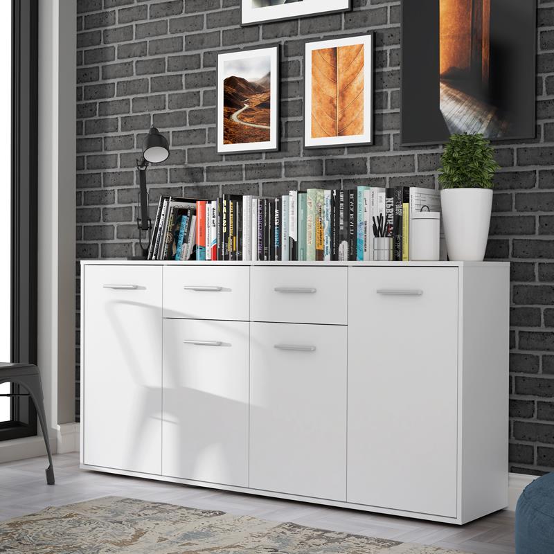 Συρταριέρα Drepen μελαμίνη σε λευκό χρώμα 162.3x34.2x81.7εκ Συρταριέρα Drepen μελαμίνη σε λευκό χρώμα 162.3x34.2x81.7εκ