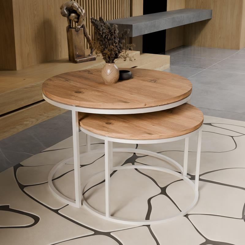 Τραπέζια σαλονιού Solme σετ 2τεμ λευκό μέταλλο και μελαμίνη σε φυσική απόχρωση 60x75x45εκ Τραπέζια σαλονιού Solme σετ 2τεμ λευκό μέταλλο και μελαμίνη σε φυσική απόχρωση 60x75x45εκ