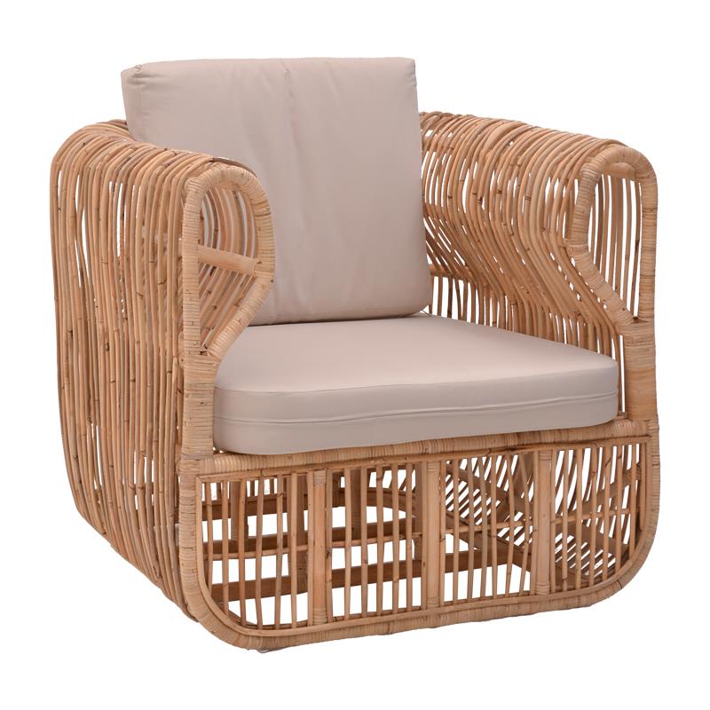 Καρέκλα - Πολυθρόνα Fajole rattan pe σε φυσική απόχρωση με μπεζ μαξιλάρι 86x86x66 εκ. Καρέκλα - Πολυθρόνα Fajole rattan pe σε φυσική απόχρωση με μπεζ μαξιλάρι 86x86x66 εκ.