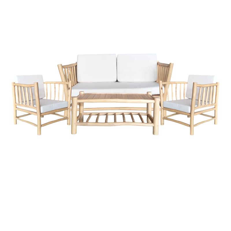 Σαλόνι Mayorka σετ 4 τεμαχίων φυσικό teak ξύλο-λευκό μαξιλάρι Σαλόνι Mayorka σετ 4 τεμαχίων φυσικό teak ξύλο-λευκό μαξιλάρι