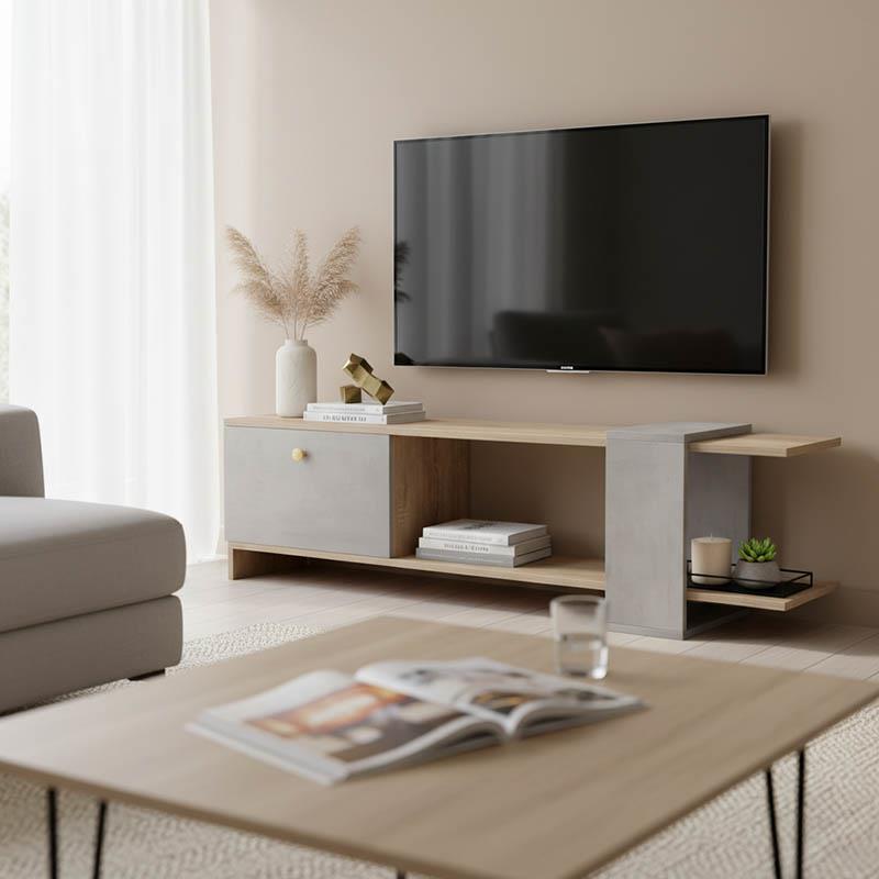 Έπιπλο τηλεόρασης Standi σε sonoma-γκρι cement απόχρωση 120x25x36.8εκ Έπιπλο τηλεόρασης Standi σε sonoma-γκρι cement απόχρωση 120x25x36.8εκ
