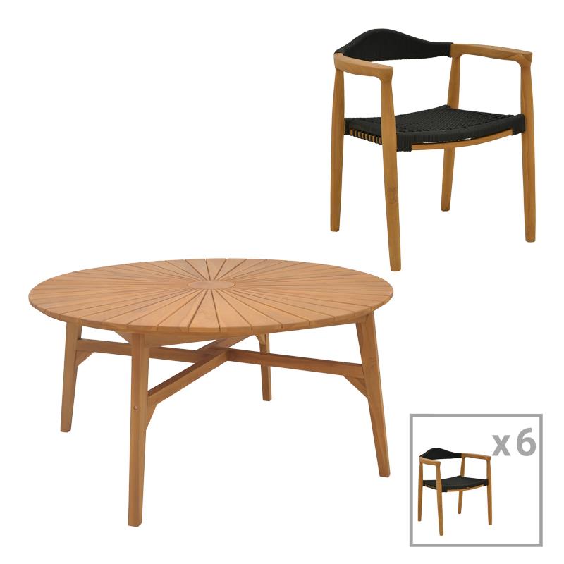 Τραπεζαρία 7τεμ. Ganny-Colen teak ξύλο σε φυσική-μαυρη απόχρωση Φ150x75εκ Τραπεζαρία 7τεμ. Ganny-Colen teak ξύλο σε φυσική-μαυρη απόχρωση Φ150x75εκ