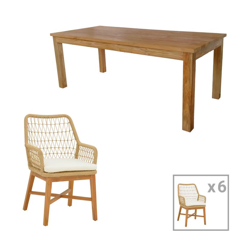 Τραπεζαρία 7τεμ Elaiza-Wooly teak ξύλο σε φυσική-μπεζ απόχρωση 220x90x75εκ Τραπεζαρία 7τεμ Elaiza-Wooly teak ξύλο σε φυσική-μπεζ απόχρωση 220x90x75εκ
