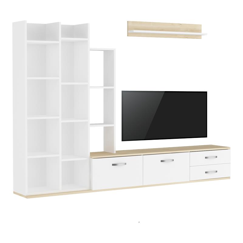 Σύνθεση σαλονιού Leman σε λευκή-oak απόχρωση 240x35x154εκ Σύνθεση σαλονιού Leman σε λευκή-oak απόχρωση 240x35x154εκ