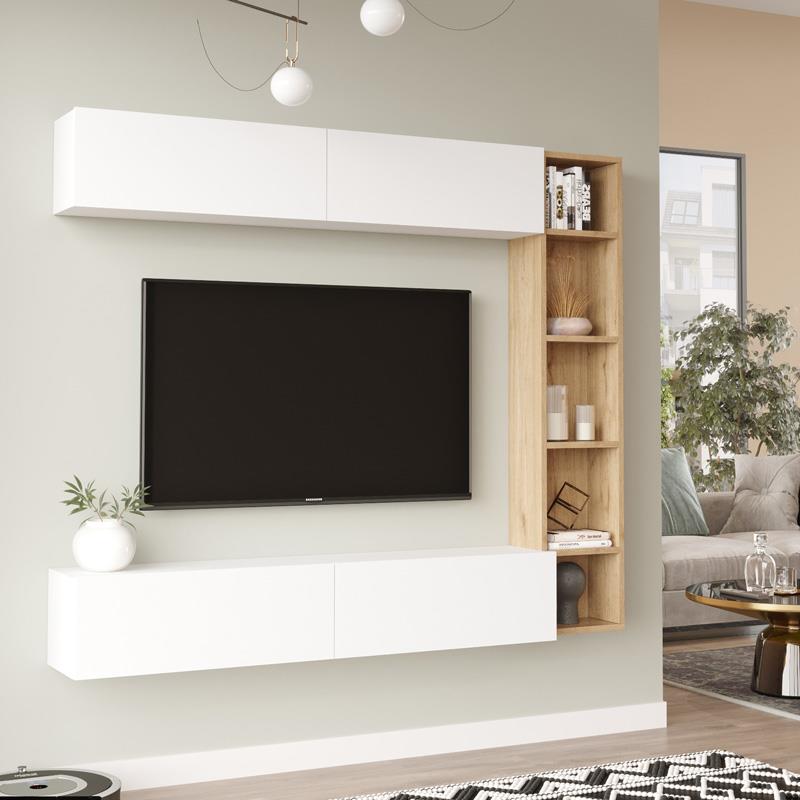 Σύνθεση σαλονιού Compo επιτοίχιο φυσικό - λευκό 169,10x25,8x143,5 εκ.