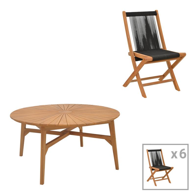 Σετ Κήπου Τραπεζαρία Banou - Colen 7 τεμ Ξύλο Teak Φυσικό - Μαυρό με Τραπέζι Φ150x75εκ. & 6 Καρέκλες Σετ Κήπου Τραπεζαρία Banou - Colen 7 τεμ Ξύλο Teak Φυσικό - Μαυρό με Τραπέζι Φ150x75εκ. & 6 Καρέκλες
