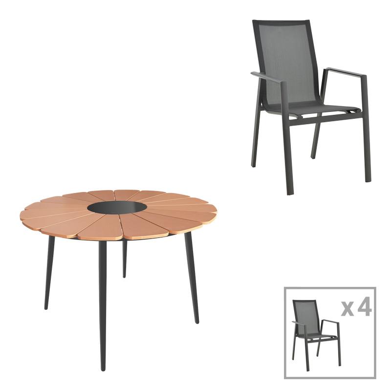 Σετ Κήπου Τραπεζαρία Pinap-Dashiell 5τεμ μαύρο αλουμίνιο και plywood σε φυσική απόχρωση Φ110x74εκ Σετ Κήπου Τραπεζαρία Pinap-Dashiell 5τεμ μαύρο αλουμίνιο και plywood σε φυσική απόχρωση Φ110x74εκ