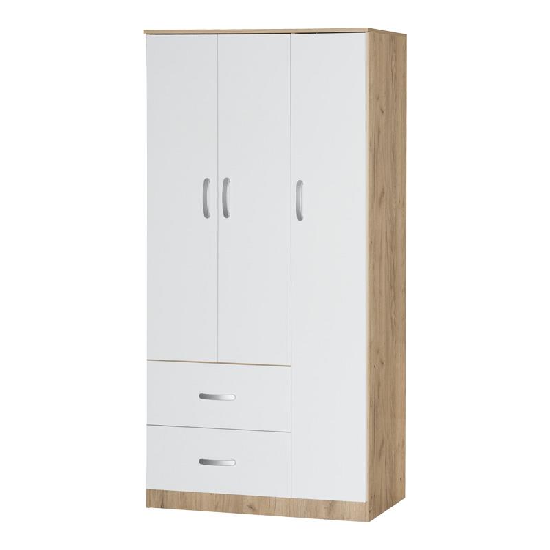 Ντουλάπα Zelia τρίφυλλη με 2 συρτάρια σε Λευκό - Oak 90x42x180εκ Ντουλάπα Zelia τρίφυλλη με 2 συρτάρια σε Λευκό - Oak 90x42x180εκ