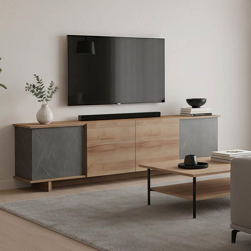 Έπιπλο τηλεόρασης Zafore σε oak-καφέ antique απόχρωση 180x33x50εκ Έπιπλο τηλεόρασης Zafore σε oak-καφέ antique απόχρωση 180x33x50εκ