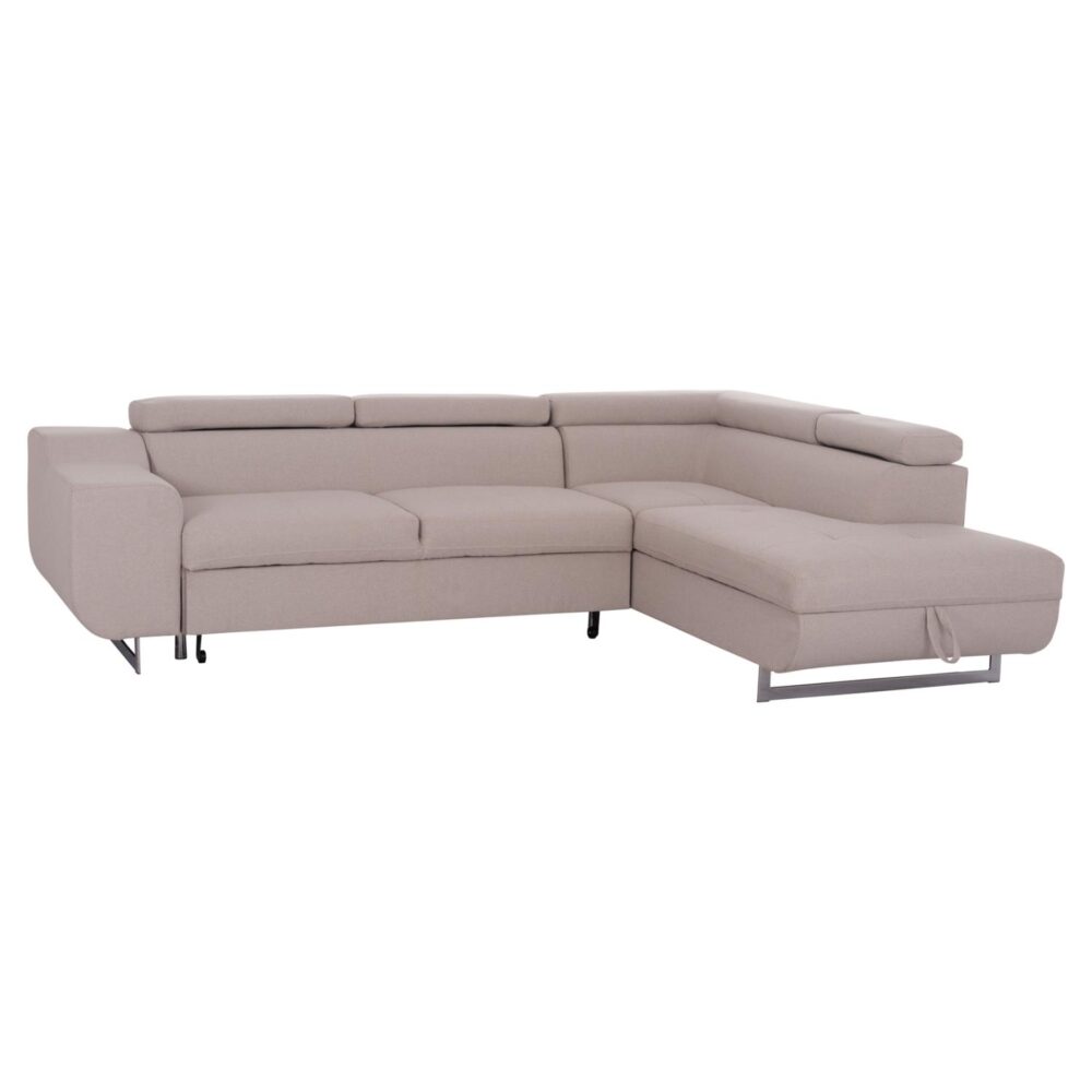 Γωνιακός Καναπές - Κρεβάτι ENCORE Δεξιά με Αποθ. χώρο Μπέζ ύφασμα 285x205x90Υεκ.