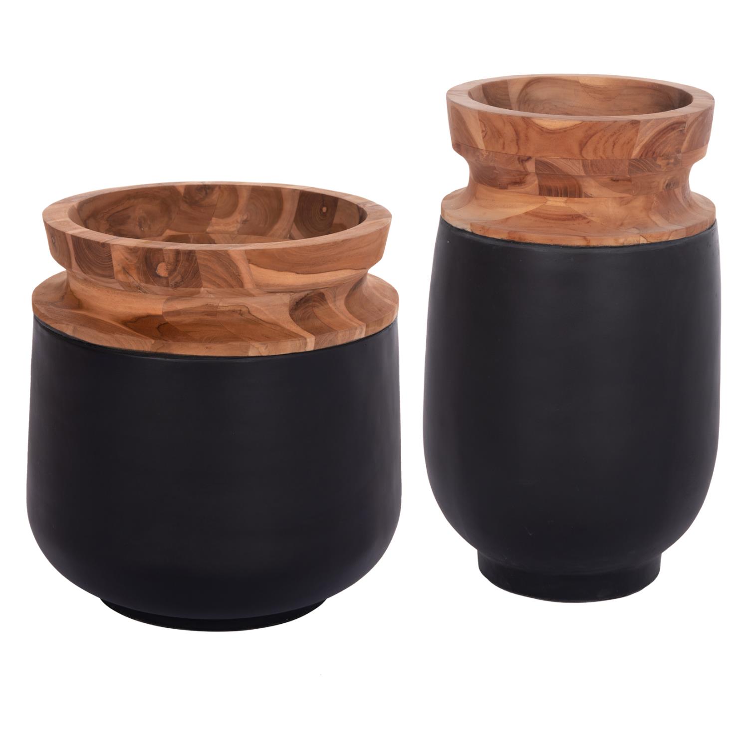 Διακοσμητικά βάζα δαπέδου LINTER C21140.01 σετ 2 τεμ. fiber cement μαύρο - ξύλο teak 47Υ & 60Υεκ Διακοσμητικά βάζα δαπέδου LINTER C21140.01 σετ 2 τεμ. fiber cement μαύρο - ξύλο teak 47Υ & 60Υεκ