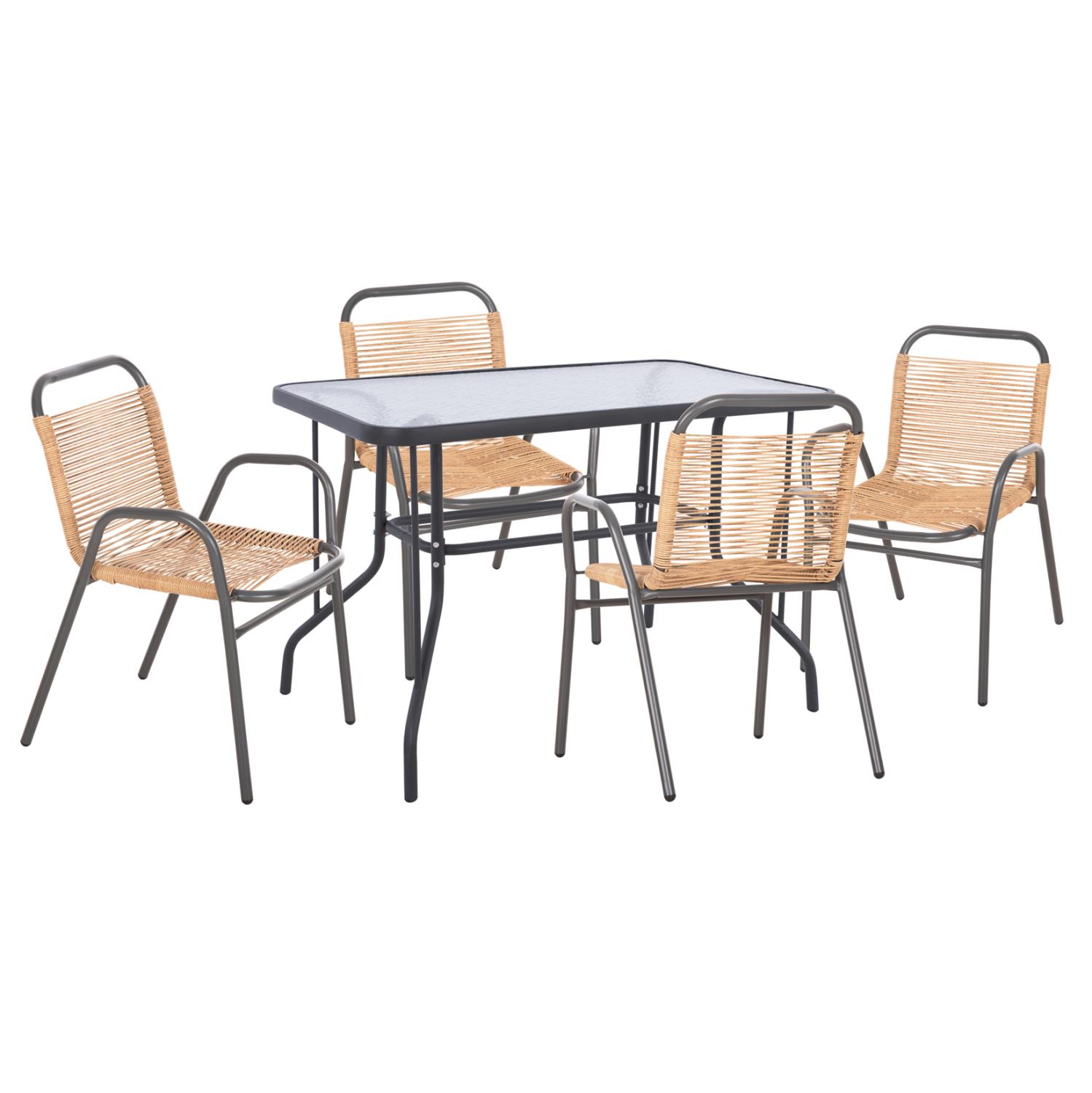 Σετ Τραπεζαρίας Κήπου AVRIL C21221.01 5τεμ. Μεταλλικές Καρέκλες & Τραπέζι Γκρί-Φυσικό 110x60εκ.
