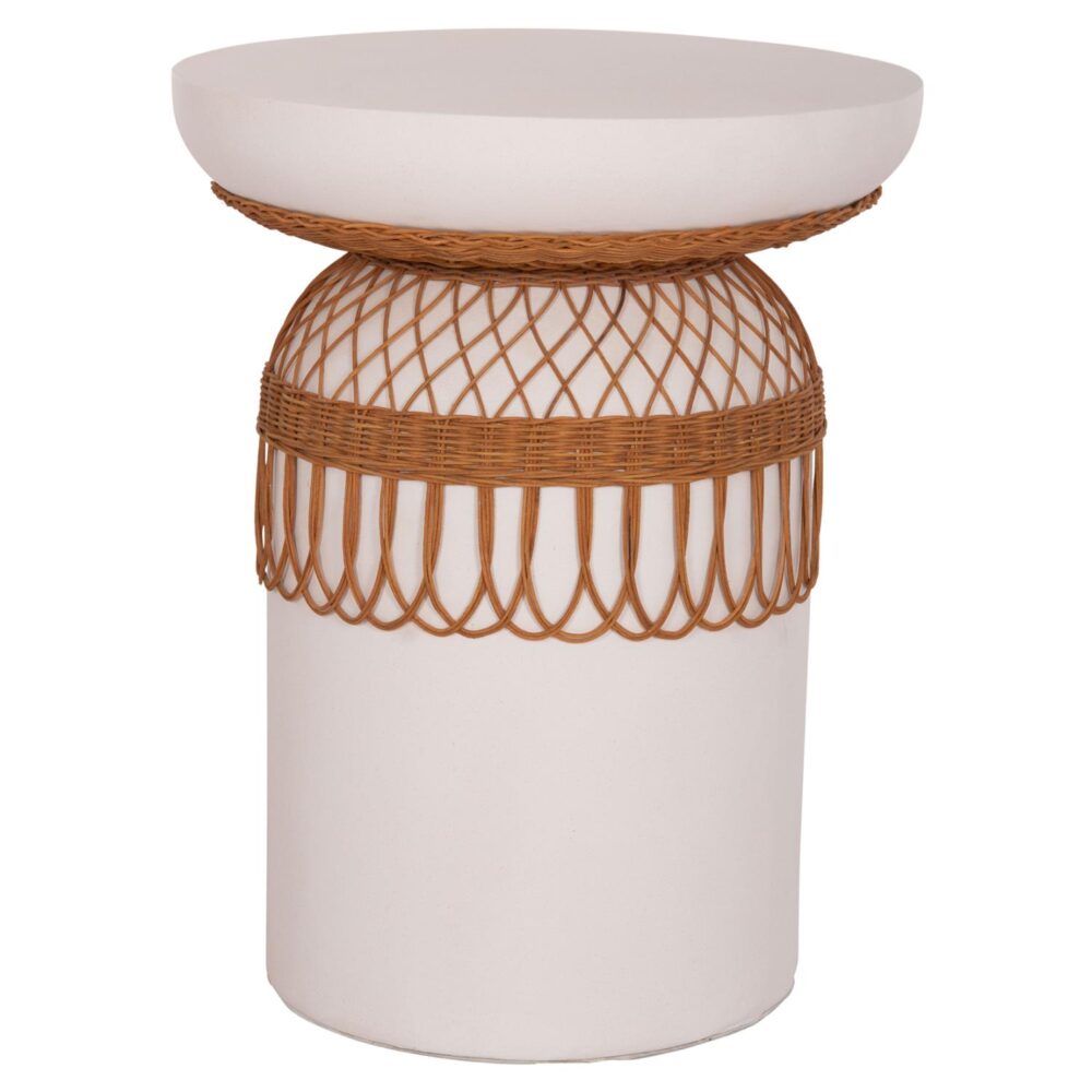 Τραπέζι Τραπεζαρίας PRILEP Fiber Cement Λευκό & Rattan Φ60x76,5Υεκ