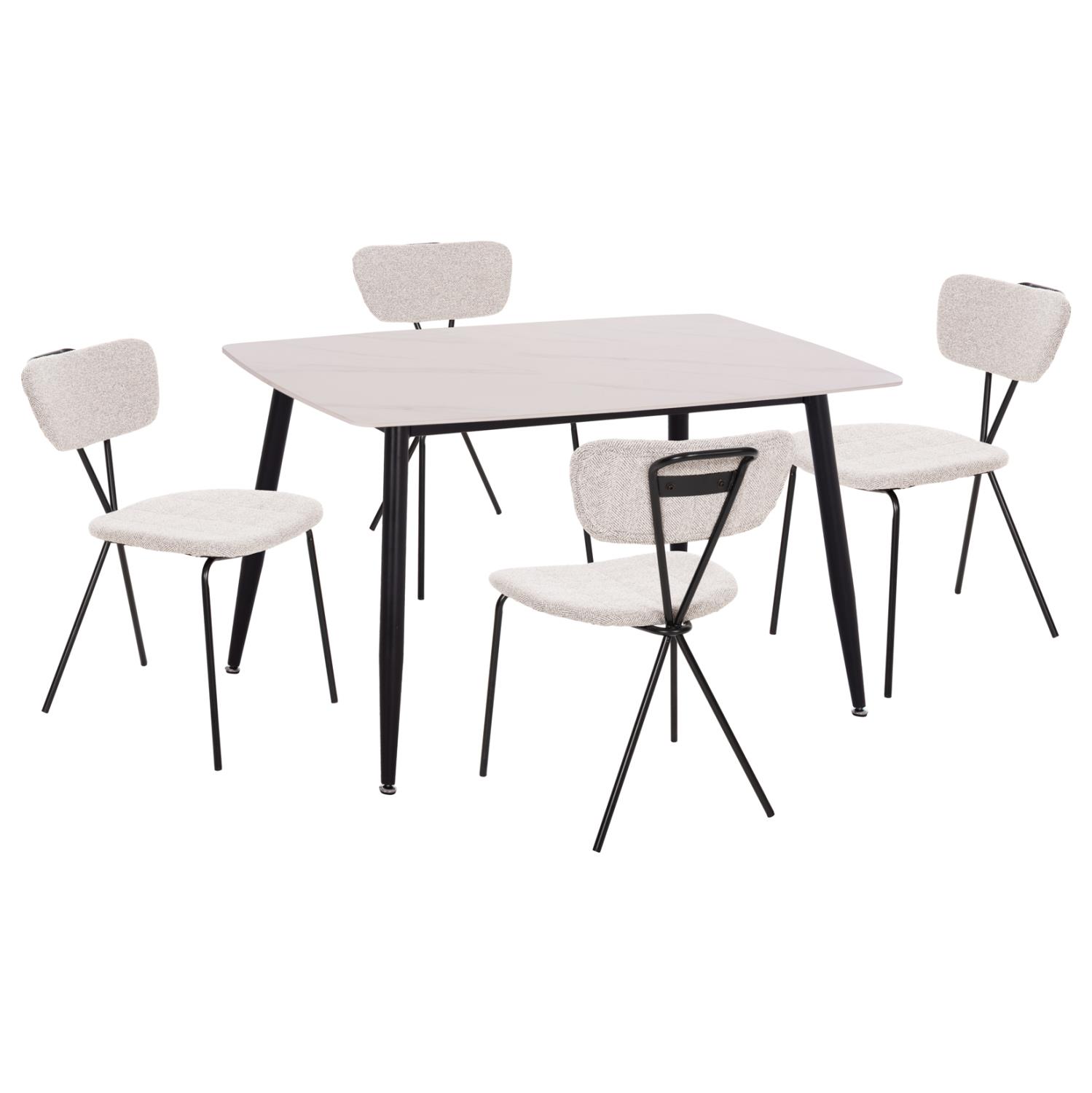 Σετ Τραπεζαρίας RAVEN C21067.01 5τεμ. Κεραμική Επιφάνεια Λευκό Μάρμαρο & Μέταλλο